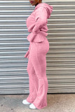 Pink Casual Solid Patchwork Hooded Collar Long Sleeve Two Pieces