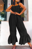 Black Sexy Casual Solid Backless Spaghetti Strap Loose Jumpsuits