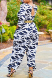 Black White Fashion Casual Print Without Belt O Neck Regular Jumpsuits