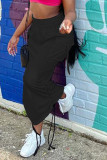 White Casual Solid Patchwork Draw String Pocket Fold Straight High Waist Straight Solid Color Bottoms