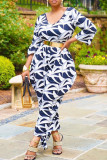 Black White Fashion Casual Print Without Belt O Neck Regular Jumpsuits
