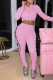Pink Fashion Casual Print Bandage Hollowed Out Hooded Collar Long Sleeve Two Pieces