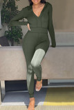 Ginger Casual Solid Patchwork Hooded Collar Skinny Jumpsuits