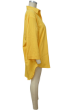 Yellow Casual Solid Split Joint Turndown Collar Shirt Dress Dresses