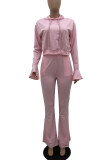 Pink Casual Solid Patchwork Hooded Collar Long Sleeve Two Pieces