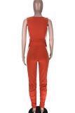 Red Sexy Solid Patchwork Fold Contrast U Neck Two Pieces