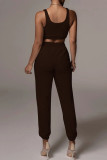 Pink Casual Sportswear Solid Patchwork U Neck Sleeveless Two Pieces
