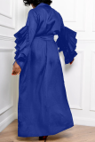 Color Blue Casual Solid Flounce V Neck Straight Dresses