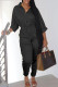 Black Casual Solid Patchwork Buttons Turn-back Collar Regular Jumpsuits