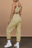 Pink Casual Sportswear Solid Patchwork U Neck Sleeveless Two Pieces