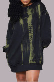 Black Casual Print Patchwork O Neck Tops