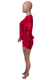 Red Fashion Casual Print Basic O Neck Long Sleeve Two Pieces