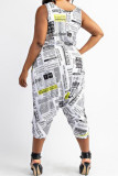 White Fashion Casual Print Basic Spaghetti Strap Regular Jumpsuits