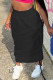 Black Casual Solid Patchwork Draw String Pocket Fold Straight High Waist Straight Solid Color Bottoms