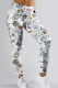 White Casual Print Patchwork Skinny High Waist Pencil Full Print Bottoms