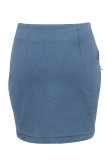 Blue Denim Zipper Fly Sleeveless High Solid Zippered Patchwork Hip skirt shorts Skirts