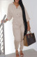 Cream White Casual Solid Patchwork Buttons Turn-back Collar Regular Jumpsuits