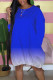 Royal Blue Casual Gradual Change Split Joint Buttons O Neck Straight Dresses