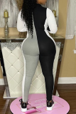White Casual Solid Patchwork Zipper Collar Skinny Jumpsuits