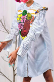 Blue Casual Striped Patchwork Half A Turtleneck Shirt Dress Dresses