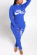 Blue Fashion Casual Letter Print Basic Turtleneck Long Sleeve Two Pieces