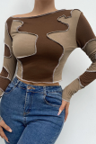 Brown Sexy Solid Patchwork One Shoulder Tops