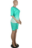 Ink Green Fashion Casual Gradient Short Sleeve Two Pieces
