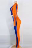 Orange Casual Sportswear Print Patchwork O Neck Long Sleeve Two Pieces