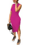purple Fashion adult Ma'am OL Black Pink purple Tank Sleeveless O neck Step Skirt Mid-Calf Solid Dresses
