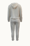 Cream White Casual Print Patchwork Hooded Collar Long Sleeve Two Pieces