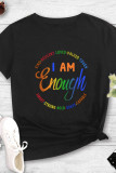 Black Casual Print Patchwork O Neck T-Shirts