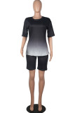 Grey Fashion Casual Gradient Short Sleeve Two Pieces