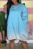 Grey Casual Gradual Change Split Joint Buttons O Neck Straight Dresses