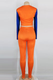 Orange Casual Sportswear Print Patchwork O Neck Long Sleeve Two Pieces