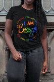 Black Casual Print Patchwork O Neck T-Shirts