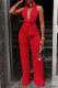 Red Sexy Split Joint Backless V Neck Straight Jumpsuits