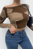 Brown Sexy Solid Patchwork One Shoulder Tops