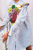 Blue Casual Striped Patchwork Half A Turtleneck Shirt Dress Dresses