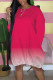 Rose Red Casual Gradual Change Split Joint Buttons O Neck Straight Dresses