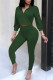 Green Casual Solid Patchwork Zipper Collar Three Quarter Two Pieces