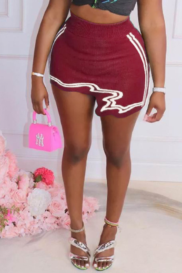 Burgundy Sexy Solid Patchwork Skinny High Waist Pencil Positioning Print Bottoms