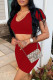 Red Sexy Solid Patchwork V Neck Short Sleeve Two Pieces