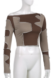 Brown Sexy Solid Patchwork One Shoulder Tops