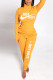 Yellow Fashion Casual Letter Print Basic Turtleneck Long Sleeve Two Pieces