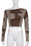 Brown Sexy Solid Patchwork One Shoulder Tops