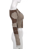 Brown Sexy Solid Patchwork One Shoulder Tops