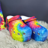 Light Purple Fashion Casual Hollowed Out Tie-dye Printing Round Comfortable Shoes