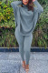Grey Fashion Casual Adult Solid Split Joint Turtleneck Batwing Sleeve Two Pieces