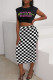 Black Casual Plaid Print Patchwork O Neck Two Pieces
