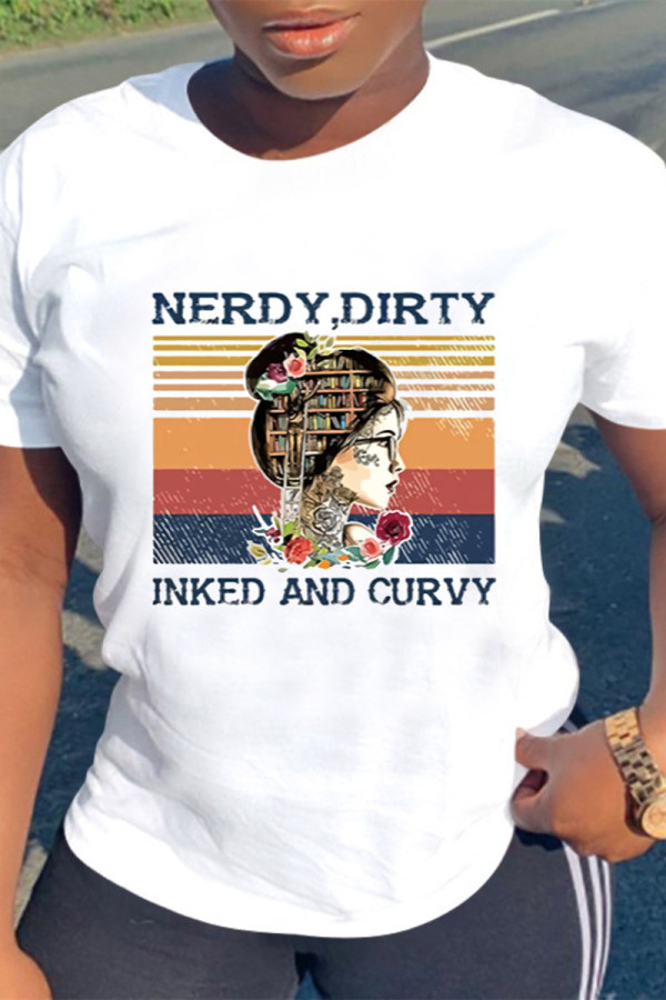 Colour Fashion Casual Print Basic O Neck T-Shirts